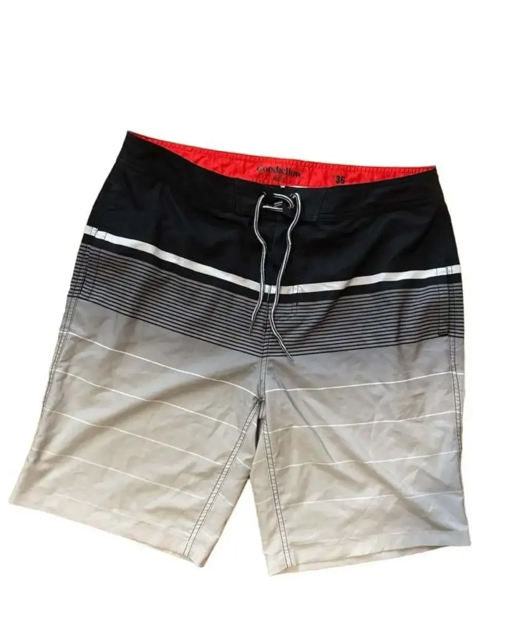 Goodfellow & Co Men's Striped Board Swim Shorts Black Gray White Size 36